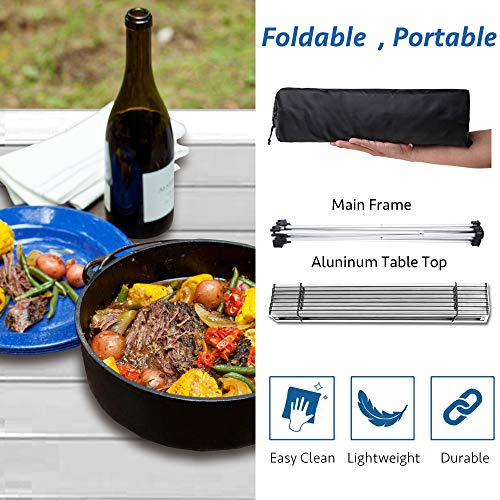 Grope Small Folding Camping Table with Aluminum Table Top, Beach Table for Sand with Carrying Bag,Prefect for Outdoor, Picnic, BBQ, Cooking, Festival (Silver-M) - color: Silver, size: Medium