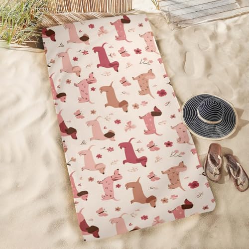 OTVEE Blossom Dachshund Pattern Beach Towel Oversized 31x71in Extra Large Pool Towel Lightweight Soft Absorbant Sand Free Fast Dry Beach Blankets Bath Towel for Travel Swim Pool Yoga Gym Camping