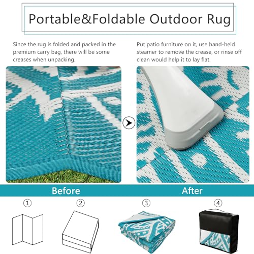 famibay Round Outdoor Rug 6ft Outdoor Plastic Straw Rug Boho Round Patio Rugs Outdoor Waterproof Reversible Camping Rug Potable Lightweight Circle Outdoor Rug for Patios Backyard Camping Porch(Teal) - color: Teal, size: Round 6ft
