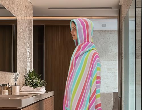 COTTON CRAFT Hooded Beach Towel – Oversized 39 x 68 Towel with Hood for Adults - 100% Cotton Velour Dobby Terry 450 GSM Pool Bath Wrap - Soft Absorbent Quick Dry – Pink Multi - color: Cabana Stripe - Pink Multi, size: 1 Pack - 39x68 Hooded