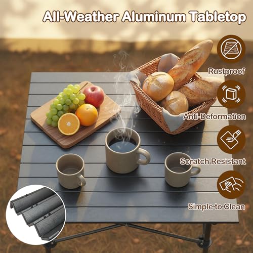 Giantex Folding Roll-up Camping Table, Outdoor Lightweight Aluminium Table for 4, Portable Square Table with Carry Bag for Picnic, Hiking, BBQ, Beach, Tailgating (28"x28"x27.5",Black) - color: Black