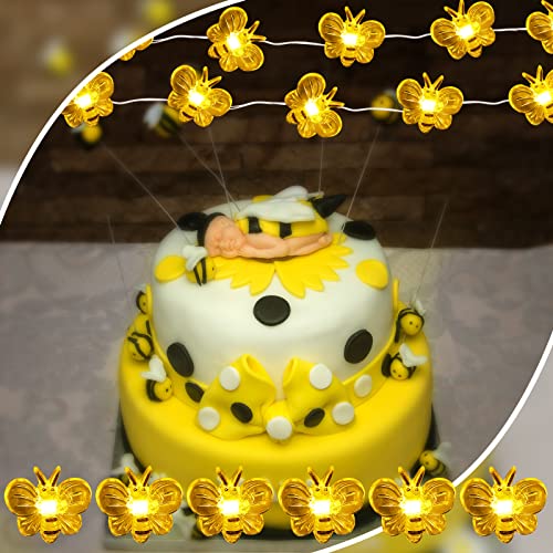 Mudder 2 Sets Honey Bee Fairy String Lights Battery Operated Bee String Light 10 ft 40 LED Bee Decorative Lights for Wedding Summer Party Indoor Outdoor Decoration