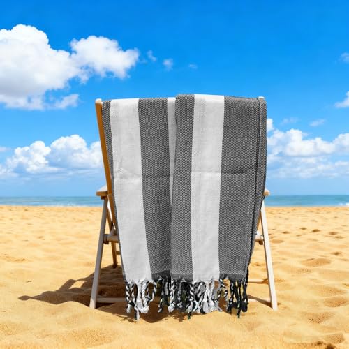 12 Pack Turkish Beach Towel 36"x71" Extra Large Beach Towels Sand Free Bath Towels Adults Lightweight Quick Dry Pool Towels Black - color: Black, size: 12 Pack