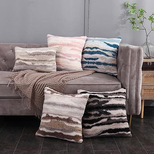 Grey Faux Fur Fluffy Throw Pillow Covers 20x20 Set of 2 Boho Plush Fuzzy Decorative Cushion Cases Home Indoor Decor Winter Decorations for Couch Bed Sofa,Gray Beige White - color: Grey, size: 20" x 20" (Pack of 2)