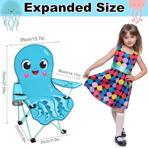 KABOER Kids Outdoor Folding Lawn and Camping Chair with Cup Holder and Carrying Bag, Children's Camping Chairs - color: Blue Octopus