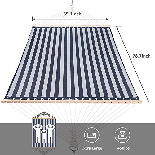 SUNCREAT Hammocks Standing Backyard Hammock with Stand, 2 Person Heavy Duty Hammock with 13.5 ft Wooden Stand, Blue Stripe - color: 11-blue Stripe