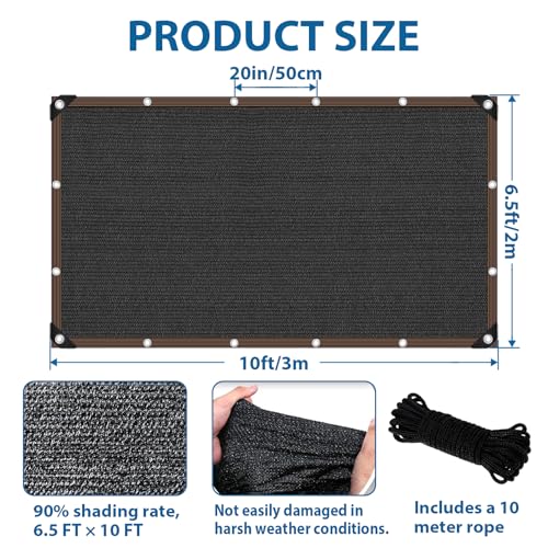 90% Shade Cloth, Chicken Coop Shade Cover, Sturdy Sunblock Mesh Tarp with Grommets for Patio Plants Greenhouse Kennel Porch Pergola Sun Protection Neting Cover, 6.5 x 10 FT - color: Black, size: 6.5 x 10 FT