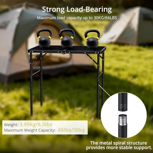 Anbte Portable Grill Table Max 29.5", 2 Adjustable Heights Folding Camping Table with Heat-Resistant Mesh Tabletop &Portable Handle, Waterproof, for Cooking BBQ Outdoor Patio, 31" X 22", Black - size: 35"l X 21.65"w X 29.4h"