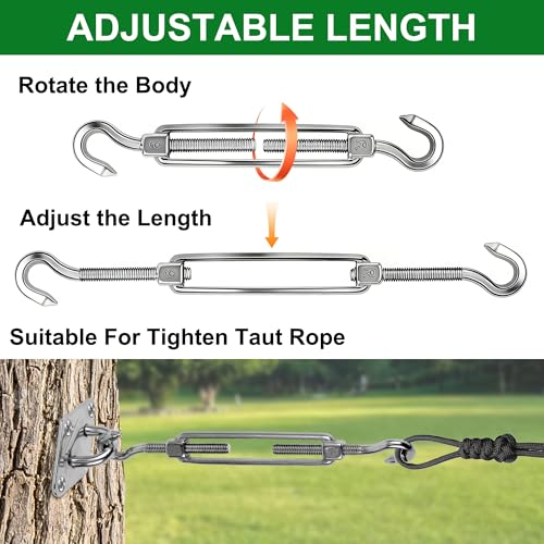 yofit 6 Inch Turnbuckle, 6 Pcs Shade Sail Hardware with Stainless Steel Turnbuckles Kit Hook and Hook Turnbuckle Tensioner for Sun Shade Cables Wire Rope Patio Outdoor - size: 6 Inch Turnbuckle-6 pcs