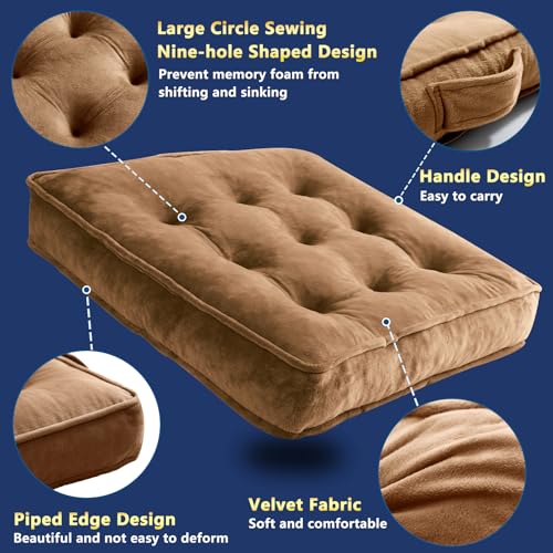 1 MIDDLE ONE Floor Pillow Set of 2, Memory Foam Meditation Cushion, Floor Cushions for Adults Sitting, Large Square Seat Cushions for Yoga, Couch, Sofa, Kids, Living Room, 22x22 Inch (Brown) - color: Brown, size: 22x22 Inch(Pack of 2)
