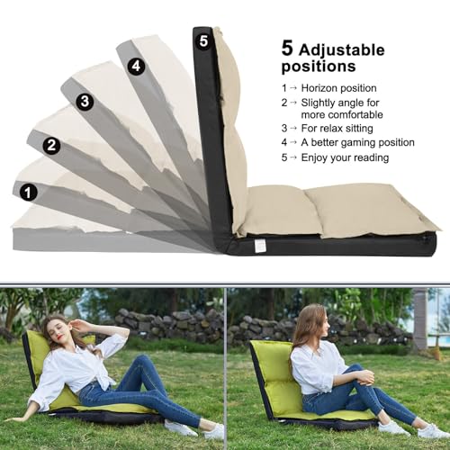 XK Foldable Camping Floor Lounge Padded Chair Couch for Outdoor Travel - color: Beige