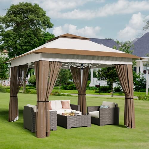 Bealife 11x11 Pop Up Gazebo Tent with Mosquito Netting, Instant Gazebo, Party Tent with Roller Bag, Pop Up Canopy Tent for Parties Patio Lawn Backyard Garden Deck, Beige - color: Beige