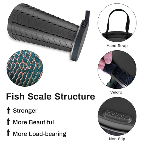 FoldingStool Colorful Stool Body Portable Collapsible Stool Seat Max Load Capacity 397lbs, Telescopic Folding Stools Retractable Stools for Adult Camping Hiking Travel Outdoor BBQ (Black) - color: Black