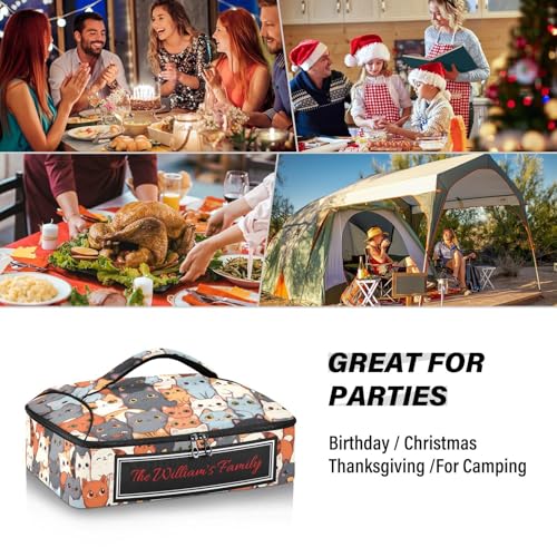 Kcldeci Custom Insulated Casserole Carrier Cats Funny Cartoon Personalized Food Carriers with Dish Storage Leakproof Lasagna Holder Bag for Lasagna Pan Baking Dish Casserole Dish - color: D03
