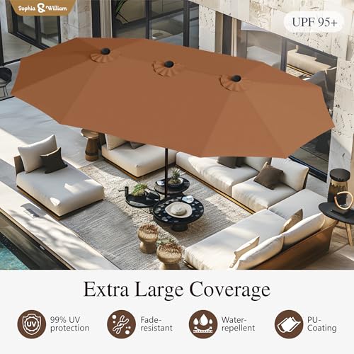 Sophia & William 15 ft Extra Large Patio Umbrella with Base Included, Rectangular Outdoor Umbrella Heavy Duty, Market Umbrella Double-sided Fade Resistant for Pool Garden Backyard, Maillard Tawny - color: Tawny