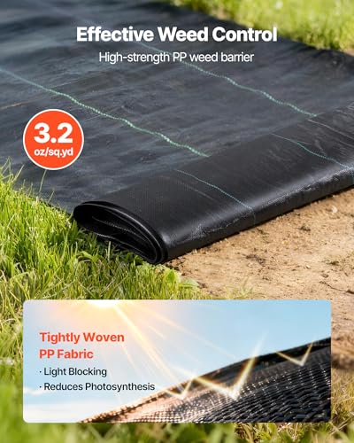 VEVOR Weed Barrier Fabric Heavy Duty, 2 Packs 4x50FT 3.2oz Weed Blocker Fabric, Woven Landscape Fabrics, Garden Fabrics Weeds Barrier, Weeds Control Ground Cover, Geotextile Webbing, Black - size: 4FT*50FT*2Packs-3.2oz