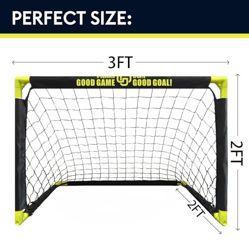 Mini Folding Soccer Goal Set for Kids,Indoor Outdoor Portable Training Goal with Ball & Pump,3x2x2ft (Black/Green)