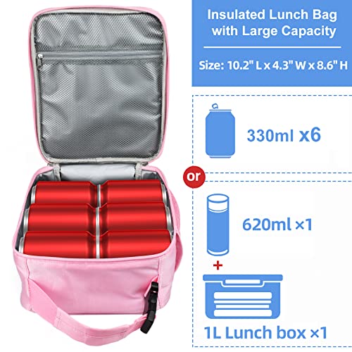 Insulated Lunch Bag, Leakproof Portable Lunch Box for Women Men Boys Girls, Large Capacity Cooler Bag for Office School Camping Hiking Outdoor Beach Picnic (Rainbow Pink) - color: Rainbow Pink