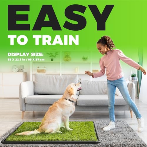 Hompet Dog Grass Pad with Tray Large, 35"x22.5", 2 Reusable Artificial Turf for Dogs Potty, Waterproof Non-Slip Washable Pee Pads, Quickly Absorbency Portable Dog Litter Box for Indoor/Outdoor Use - size: 35 x 22.5"