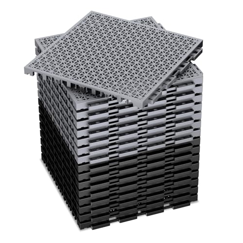 16 PCS Modular Interlocking Cushion Interlocking Floor Tiles with Hole Drainage Mat 10" x 10" Non Slip Pool Deck Mat Outdoor for Drain Deck Pool Patio Shower Kitchen Balcony (Black&Grey) - color: Black&grey