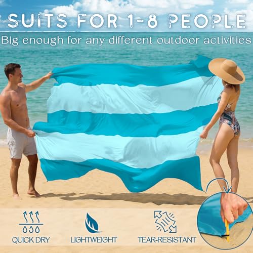 BYDOLL Beach Blanket 10'X9' Waterproof Sandproof Suits1-8 Adults Oversized Lightweight Large Blanket Picnic Mat for Beach Sand Free Travel Camping Hiking Picnic - color: Cyan Mix, size: 10'X9'