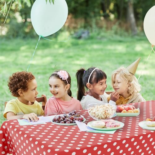 4 Pack Red Polka Dot Tablecloth,Red and White Tablecloths Disposable Plastic Rectangular Picnic Table Cover,Suitable for Rectangular Tables(54 x 108 Inches) - color: Polka Dot Red, size: 54" x 108" Rectangular (4 Pack)