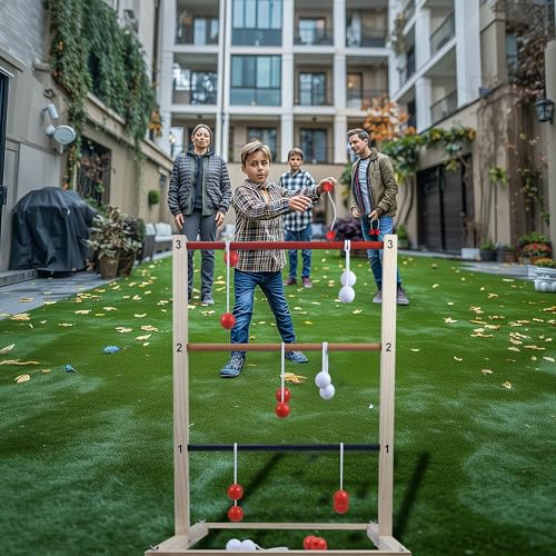 GOTHINK Wooden Ladder Toss Game Set - Finished Wood Toss Set with Ladder Ball Bolos - Indoor & Outdoor Game for Kids & Adults - color: Ladder Toss 2 Set