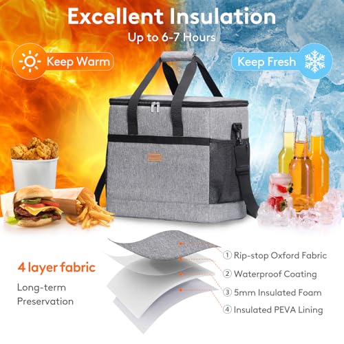Lifewit Cooler Bag 30/50/60 Cans Collapsible and Insulated Large Lunch Bag Leakproof Soft Cooler Portable Tote for Camping/BBQ/Family Outdoor Activities - color: Gray, size: 60-Can(40L)