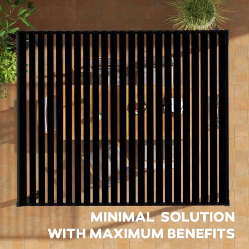 MIRADOR 80S 10'x12' Louvered Pergola with 10FT Shade Screen for Outdoor Deck Lawn Garden Backyard Patio Porch，Charcoal