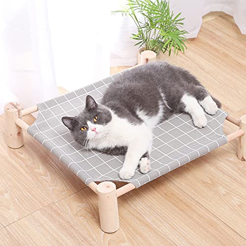 Pozico Elevated Cat Bed for Small Dogs & Cats – Raised Pet Hammock Bed, Wooden Frame Indoor Outdoor Dog Cot, Breathable Mesh Puppy Bed, Portable Cat Lounger – Grey Grid - color: Grey Grid