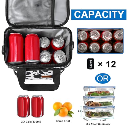 Femuar Lunch Bags for Women/Men, Insulated Lunch Bag for Work Office - Lunch Cooler Bag Leakproof Lunch Box with Adjustable Shoulder Strap - Cow print - color: Cow print, size: Medium Size