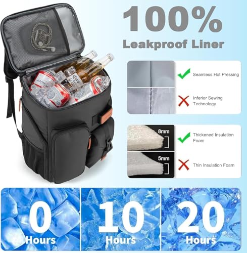 BAGPARKK Insulated Cooler Backpack,33/45 Cans Multifunctional Double Deck Leakproof Cooler Bag with Sternum Strap,Large Capacity Lightweight Travel Camping Beach Backpack - color: Black, size: 45Can