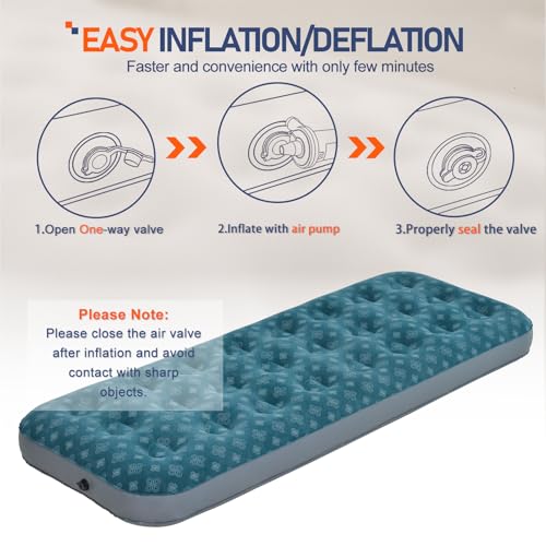 DIMAR GARDEN Single Size Air Mattress Inflatable Bed Sleeping Pad for Camping, Patterned Flocking Blue - size: Single