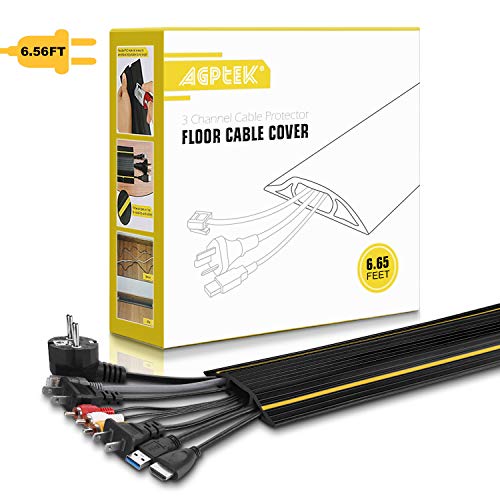 AGPTEK Heavy Duty Floor Cable Cover Cable Protector, 6.5 Ft Floor Cord Protector 3 Channels Floor Cord Cover (Mid Channel 0.93") Contains Cords, Cables and Wires, Good for Office, Home, or Outdoor - color: Black