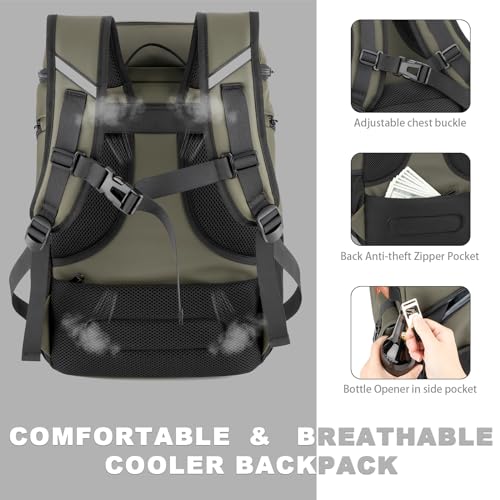 BAGPARKK Insulated Cooler Backpack,33/45 Cans Multifunctional Double Deck Leakproof Cooler Bag with Sternum Strap,Large Capacity Lightweight Travel Camping Beach Backpack - color: Green, size: 33Can