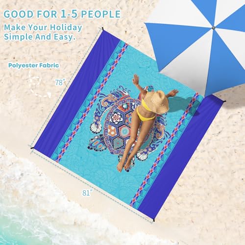 Beach Blanket 78''×81'' Suits 1-5 Adults Waterproof Sandproof Oversized Lightweight Waterproof Durable Blanket Large Picnic Mat for Beach Travel Camping Picnic Hiking - color: Boho Turtle, size: 78''x81''