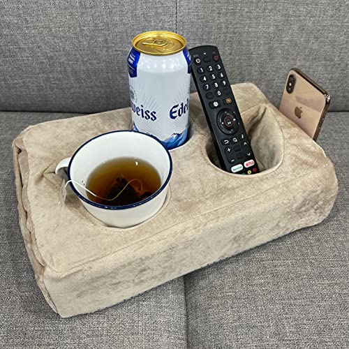 Couch Cup Holder Pillow, Couch Drinks Remotes Holder for Center of Couch, for Sofa, Bed, RV, Car (Beige) - color: Beige