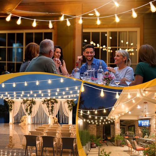 25FT Solar String Lights with Remote, 3 Lighting Mode Outdoor Waterproof Dimmable Patio Lights String with 10+1 Shatterproof S11 LED Bulbs for Backyard-White - color: White