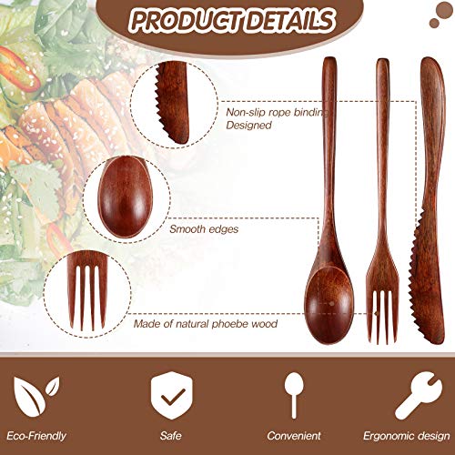 Geiserailie 12 Pcs Wooden Utensils for Eating Wooden Spoon Fork Knife Cutlery Set Kitchen Wood Dinner Flatware Tableware Set Includes Spoon, Fork, Knife
