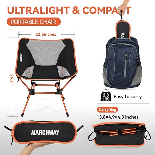 MARCHWAY Ultralight Folding Camping Chair, Heavy Duty Portable Compact for Outdoor Camp, Travel, Beach, Picnic, Festival, Hiking, Lightweight Backpacking (Orange) - color: Orange