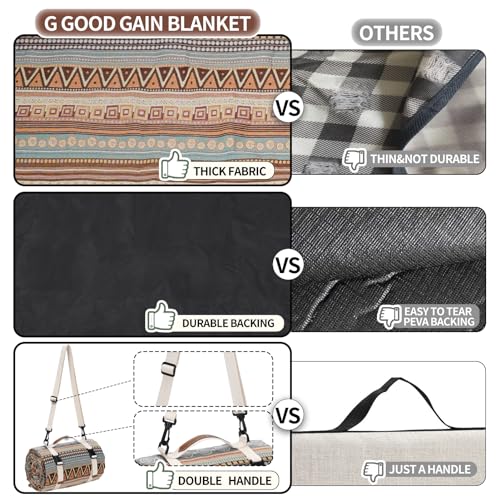 G GOOD GAIN Picnic Blankets Outdoor - Waterproof Outdoor Rug with Shoulder Carry Strap | Machine Washable Picnic Mat with Sandproof Backing for RV, Balcony, Camping, Hiking, Concerts (Orange, 9' x 6') - color: Orange, size: 9'10" x 6'7"