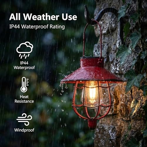 YAKii 2 Pack Solar Lantern Hanging Waterproof Outdoor Metal Solar Lamp with Warm White Light Decorate for Yard Garden Pathway Patio Porch Decor (Red) - style: Red-2pack
