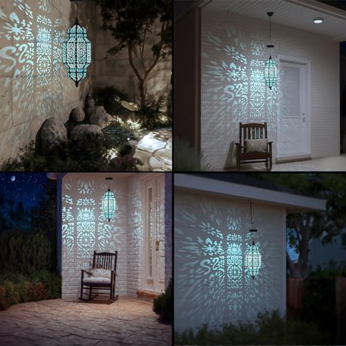 18 Inch High Large Hanging Solar Lights Outdoor Garden Decor, Decorative Waterproof Plastic Moroccan Solar Lantern Lamp, Outside Decorations for Patio Yard Porch Decor, Gardening Gifts for Women Mom - color: Black Blue, size: 1pack
