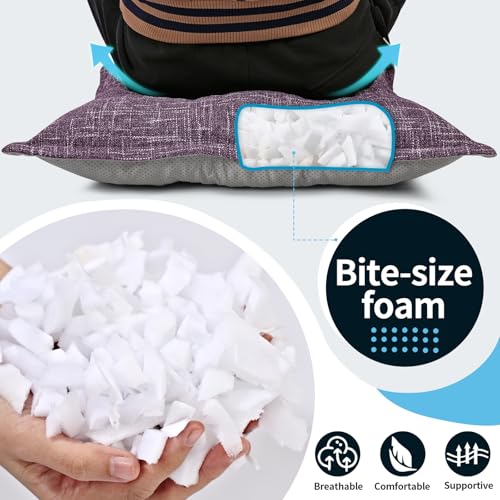 SINSOSSO Large Floor Pillow 22", Thickened Bite-Size Memory Foam Square Non-Slip Cushion for Office Back Support/Indoor Yoga/Chair Seat, Fashionable Color-Blocked Fabric & Washable, Purple, 1 PCS - color: Purple