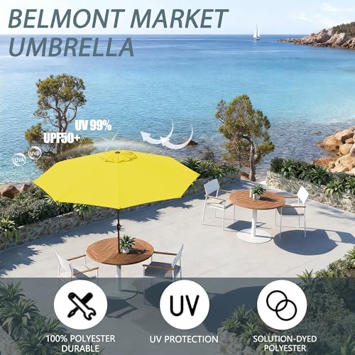 9FT Large Outdoor Patio Umbrella Pool Market Umbrella-UV Resistant, Easy Push Button Tilt and Crank, 8 Sturdy Ribs Heavy-Duty Table Umbrella for Deck, Backyard, Garden(Yellow) - color: Yellow, size: 9 FT