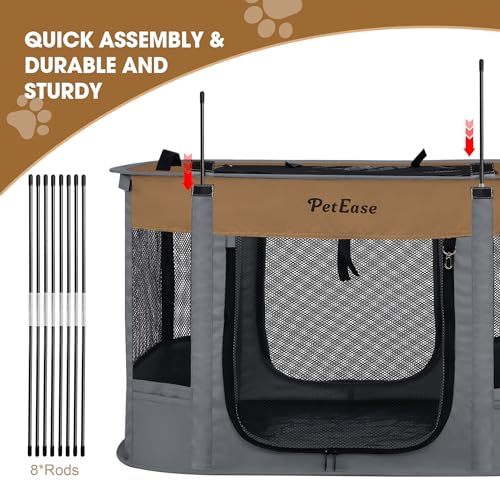 Portable and Foldable Cat Playpen Dog Playpen Small Animal Playepn with Waterproof Bottom, Foldable Pet Cage for Rabbit Puppy Hamster, Indoor/Outdoor Use - color: Brown