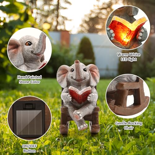 FOXMIS Garden Statues Elephant Outdoor Decor Lights, Lucky Miniature Elephant Statue Solar Garden Decor for Patio,Porch,Home Yard Decor Elephant Gifts for Mom,Women, 2.04"x3.34"x3.93" - color: Gray