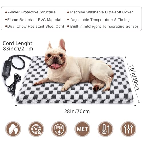 MIXJOY Heated Dog Bed, 11 Adjustable Temperature Dog Heating Pad Indoor with Timer, Pet Heated Mat for Dogs Cats, Electric Cat Heating Pad with Washable Cover, Heated Pet bed-28''x20'', Medium - color: Grey, size: M (28"x20")