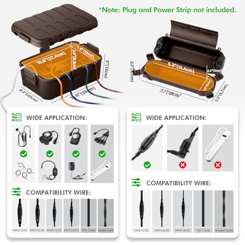 RESTMO 5-Piece Outdoor Waterproof Electrical Box Set – 12.5" x 8.5" x 5" Large & 7.1" x 2.3" x 2.3" Small, Weatherproof Boxes for Power Strip, Outlet, Plug, Socket, Timer, Holiday Light, Brown - color: Brown