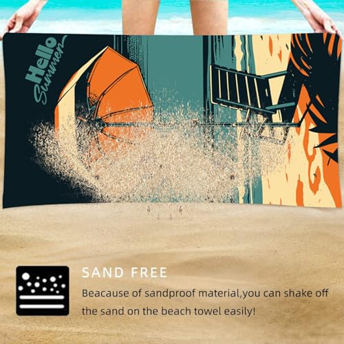 Retro Beach Towel for Travel and Pool Quick Dry Lightweight Sand Resistant Coastal Vacation Accessory - color: Coastal Print 02